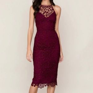 EUC YUMI KIM Crimson She’s Mine Lace Midi Dress